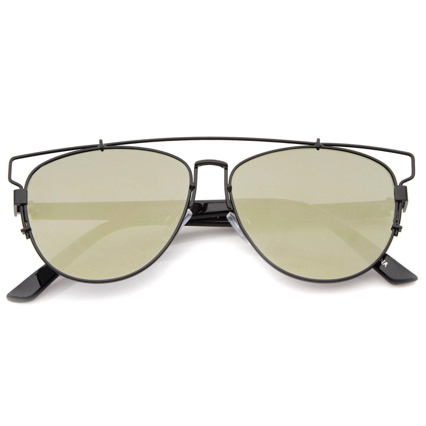 Modern Metal Crossbar Mirrored Lens Flat Front Sunglasses A145