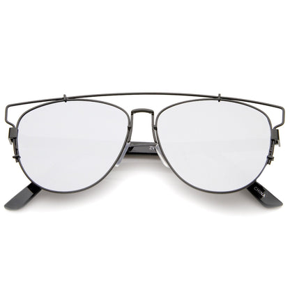 Modern Metal Crossbar Mirrored Lens Flat Front Sunglasses A145