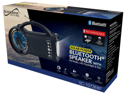 Supersonic Solar Power Bluetooth Speaker with FM Radio, LED Torch Light & Fan (SC-1073ERF)