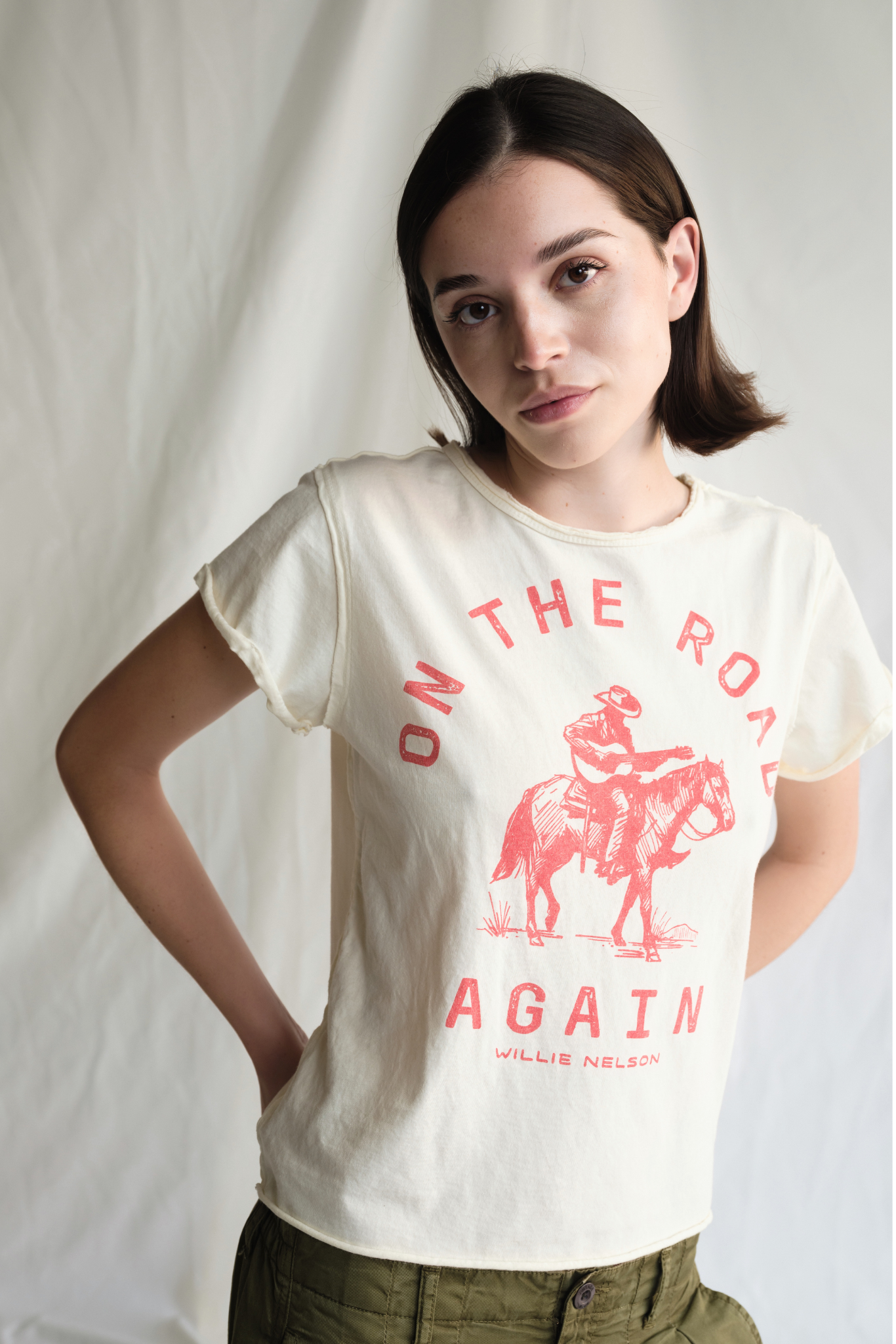 Willie Nelson On The Road Again Womens Tee Shirt