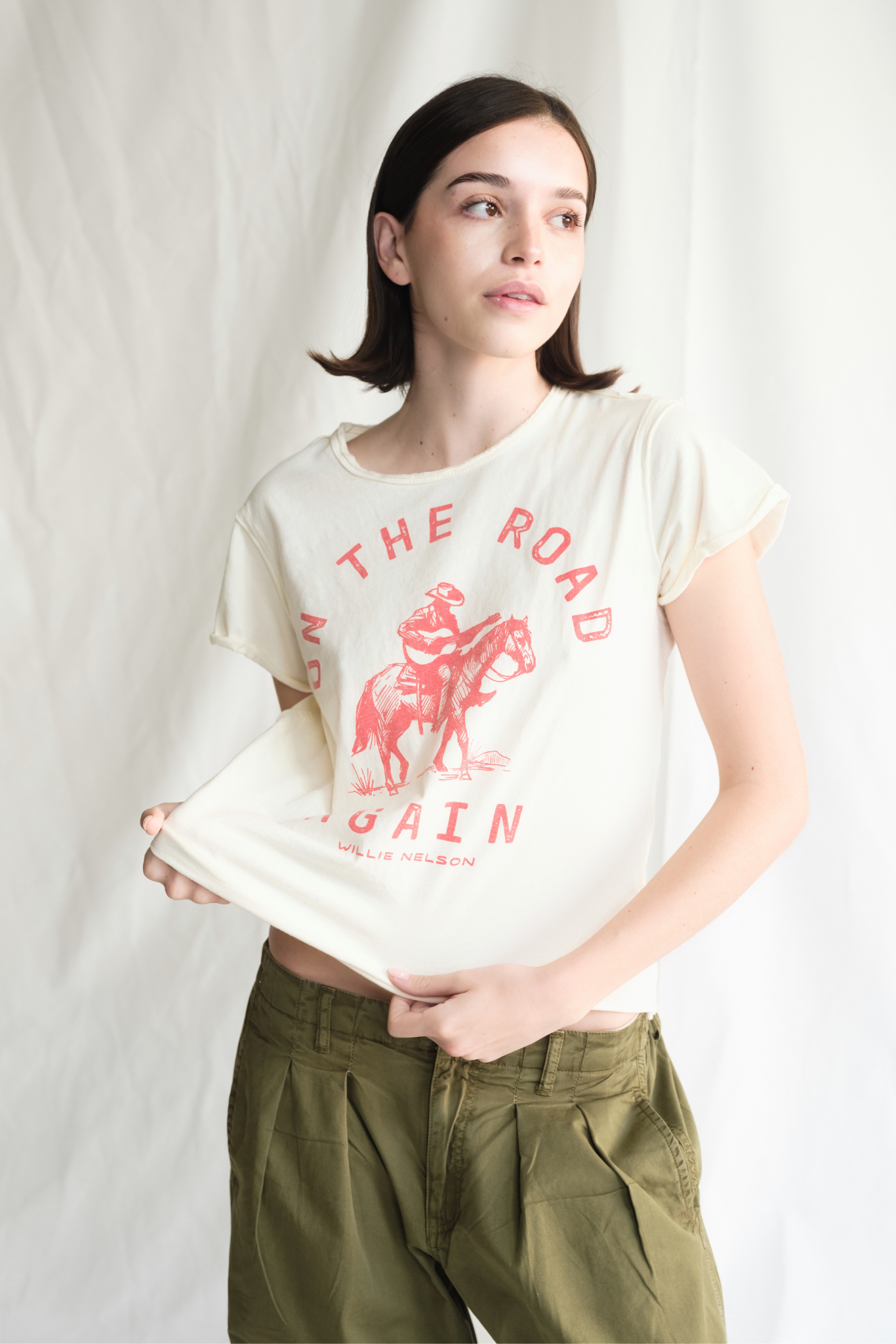 Willie Nelson On The Road Again Womens Tee Shirt