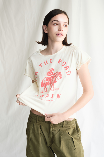 Willie Nelson On The Road Again Womens Tee Shirt