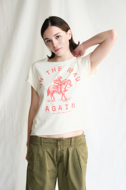 Willie Nelson On The Road Again Womens Tee Shirt