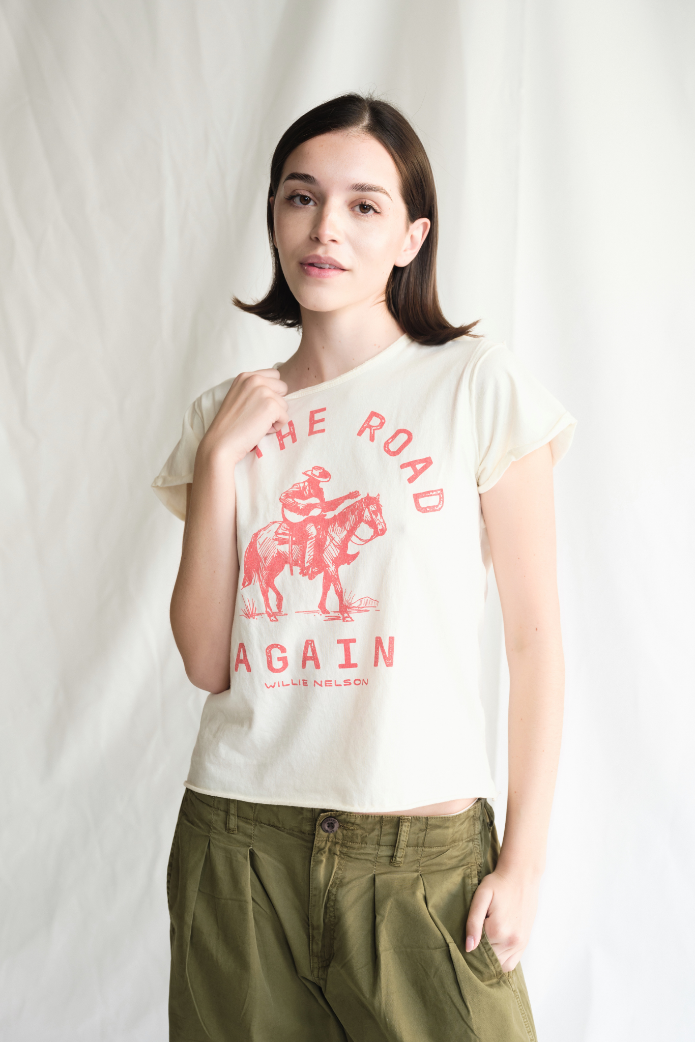 Willie Nelson On The Road Again Womens Tee Shirt