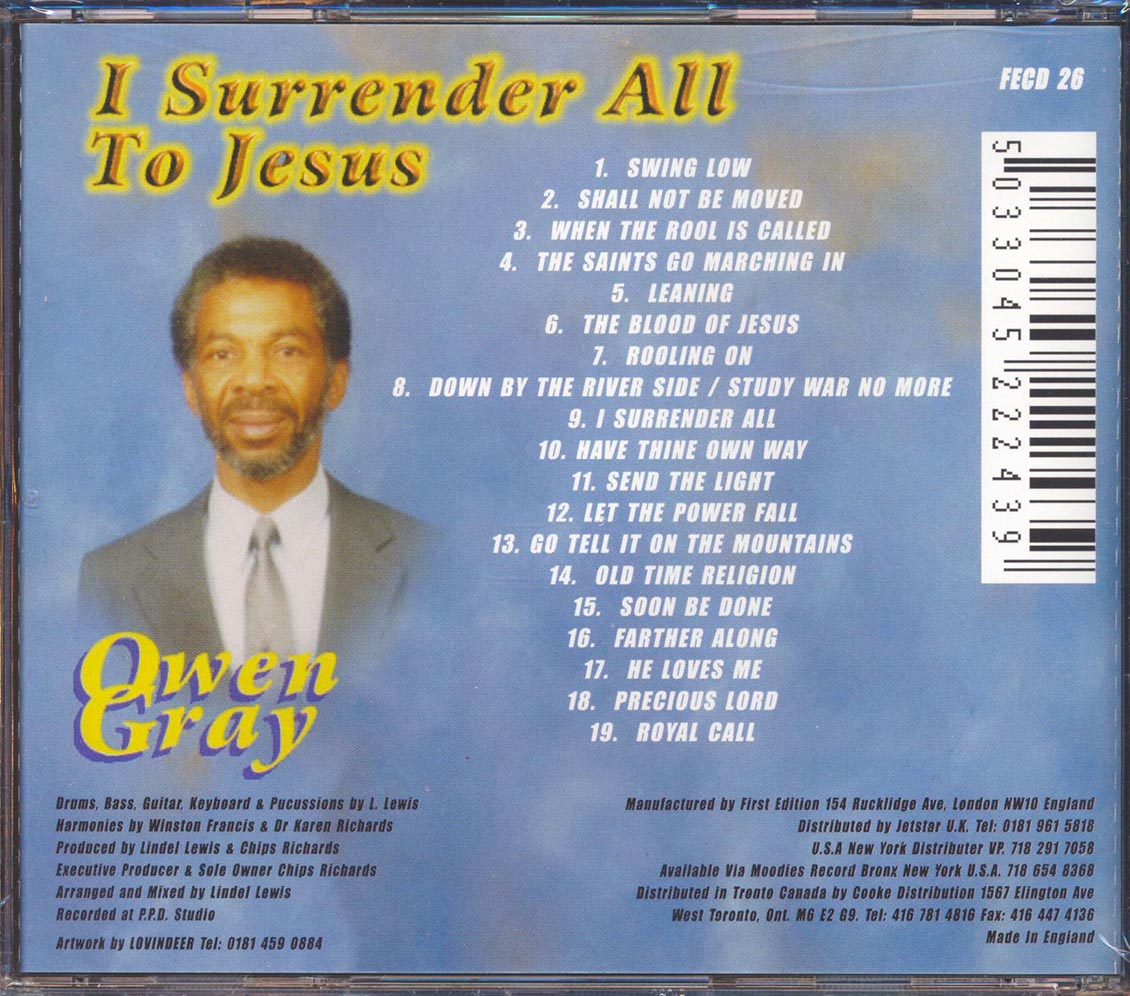 Owen Gray - I Surrender All To Jesus Music CD