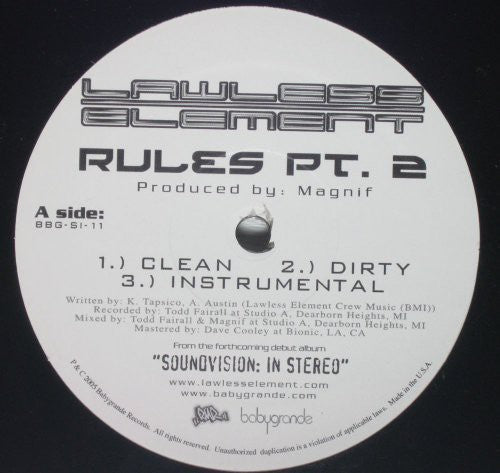 Lawless Element - Rules Part 2 / Love Vinyl Record