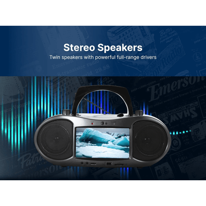 Emerson 7” Bluetooth DVD Boombox with HD-INPUT AM/FM Radio and Stereo Speakers