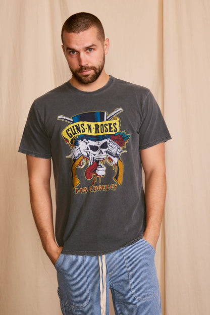 Guns N Roses Los Angeles Top Hat Skull Mens Tee Shirt Black