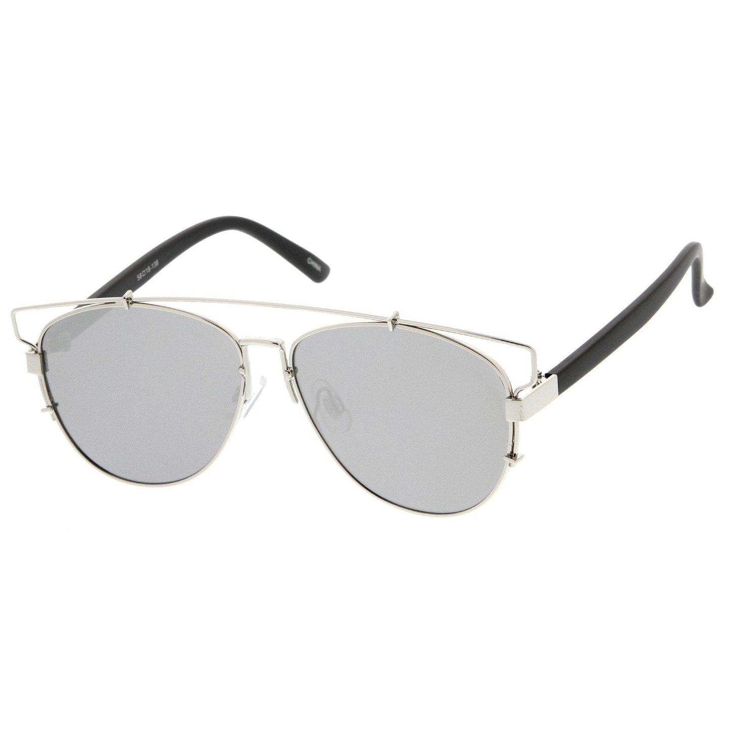 Modern Metal Crossbar Mirrored Lens Flat Front Sunglasses A145