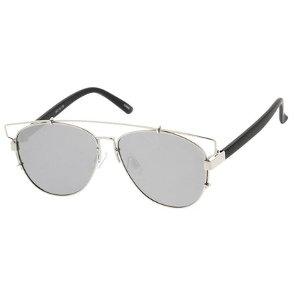 Modern Metal Crossbar Mirrored Lens Flat Front Sunglasses A145