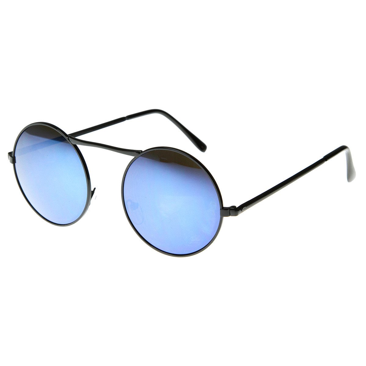 Large Retro Round Steampunk Mirrored Lens Sunglasses 8759