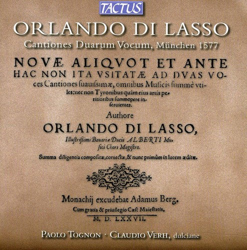 Di Lasso / Tognon / Verh - Cantiones Duarum Vocum - Music CD