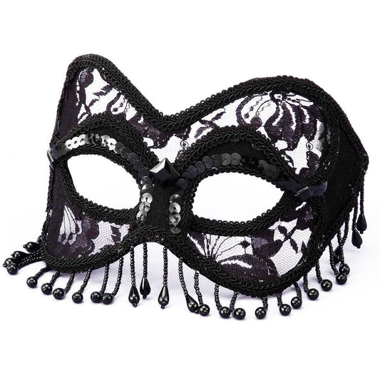 Venetian Style Black Masquerade Lace Half Mask with Sequins and Beads 58653