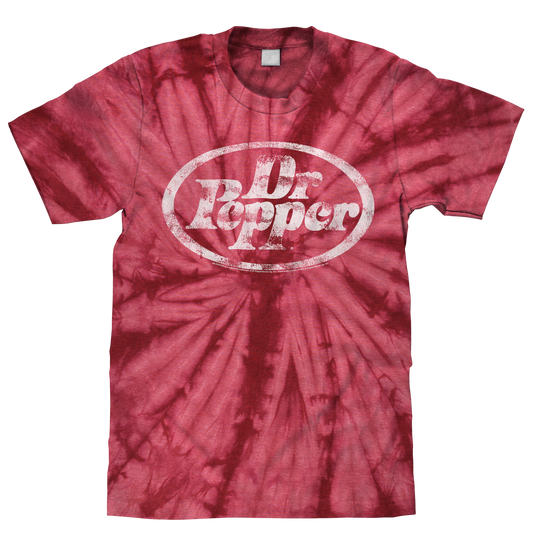 Dr. Pepper Tie Dye Mens T Shirt Officially Licensed Crimson Red Tie Dye
