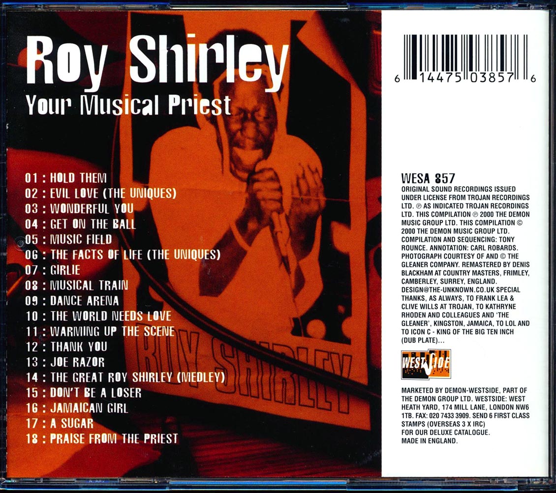Roy Shirley - Your Musical Priest: Classic Ska, Rock Steady & Reggae 1966-1972 Music CD