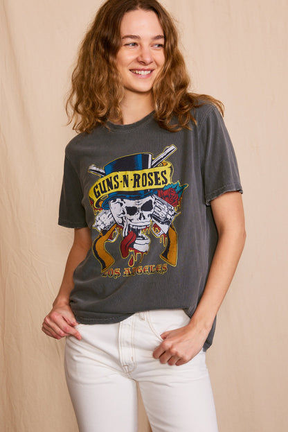 Guns N Roses Los Angeles Top Hat Skull Womens Tee Shirt Black