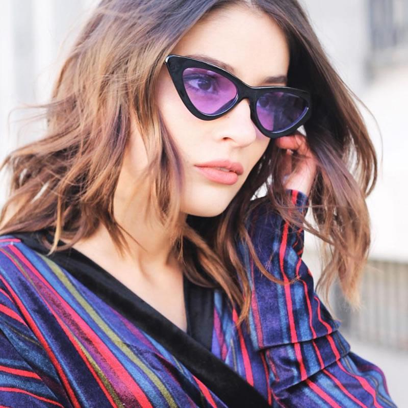 Women's Retro Flat Angle Colored Lens Black Frame Sunglasses C511