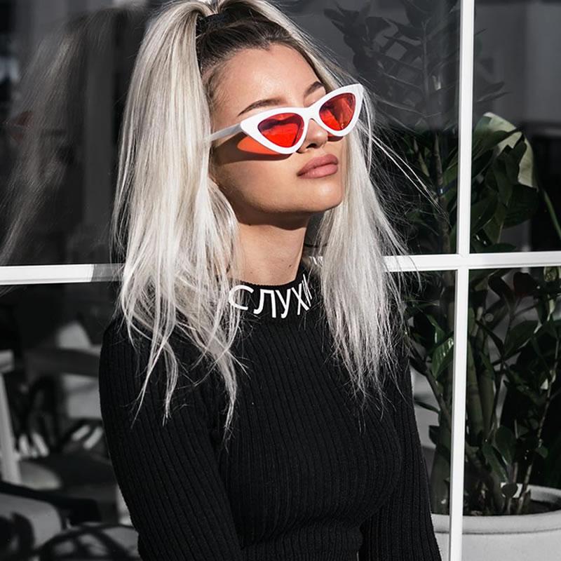 Women's Retro Side Angle Cat Eye Color Lens Sunglasses C510