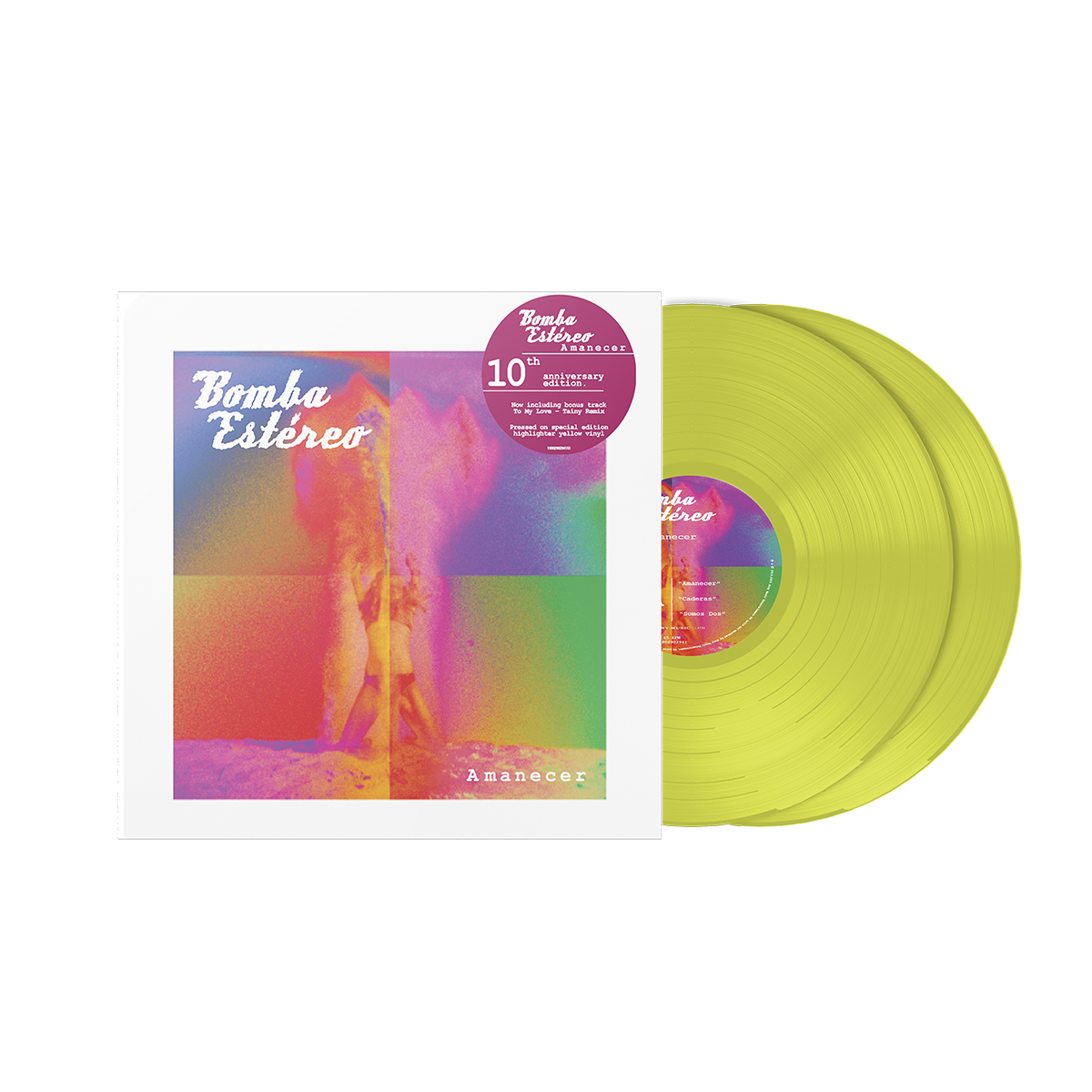 Bomba Estereo - Amanecer 10 Year Anniversary Highlighter Yellow Vinyl Record 2 LP