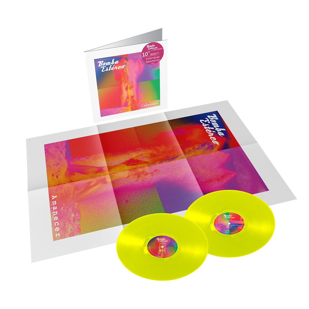 Bomba Estereo - Amanecer 10 Year Anniversary Highlighter Yellow Vinyl Record 2 LP