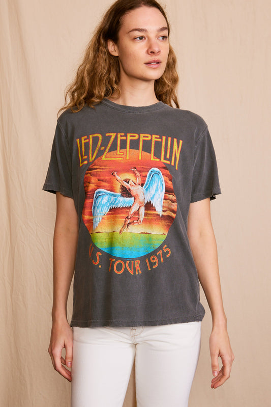 Led Zeppelin 'U.S Tour 1975' Sunkissed Womens Tee Shirt Grey