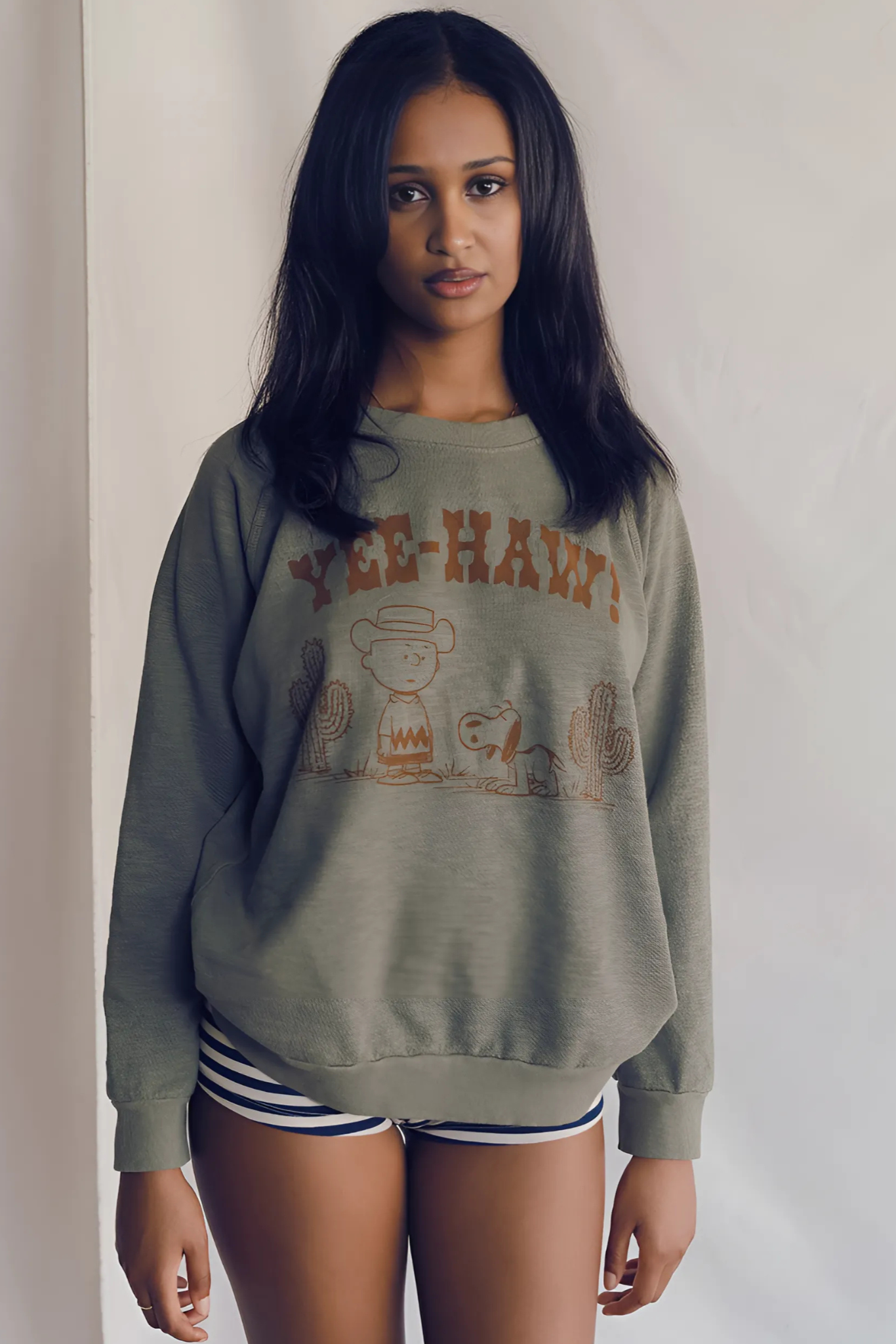 Peanuts YEE-HAW !! Womens Sweatshirt Green