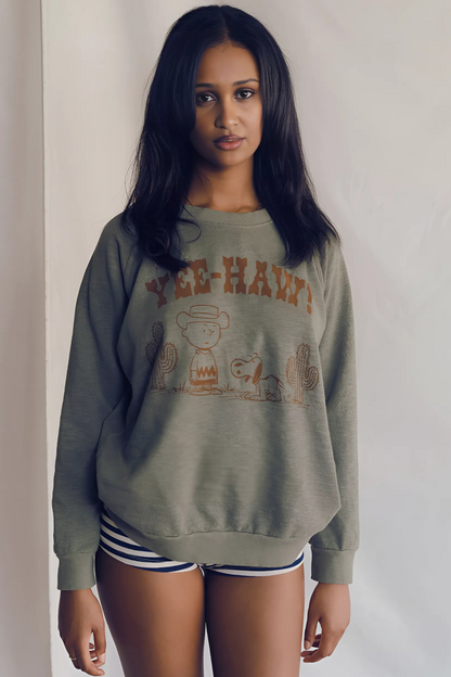 Peanuts YEE-HAW !! Womens Sweatshirt Green
