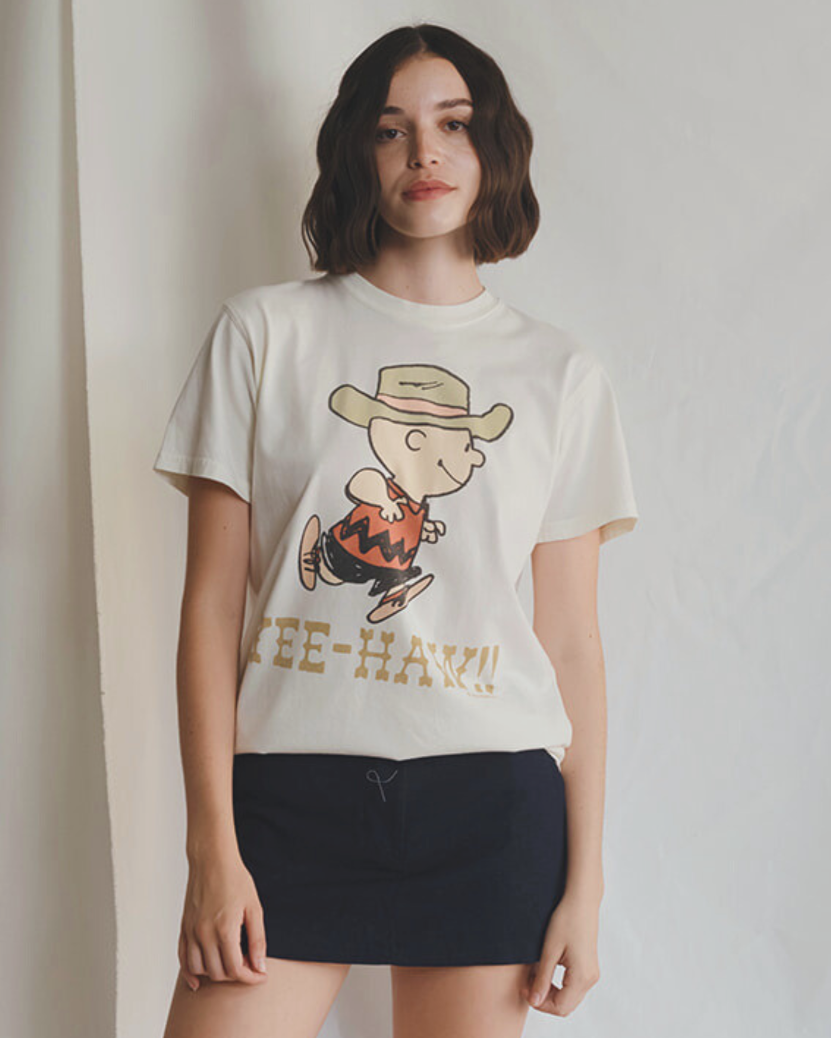 Peanuts Charrlie Brown YEE-HAW !! Womens Tee Shirt White