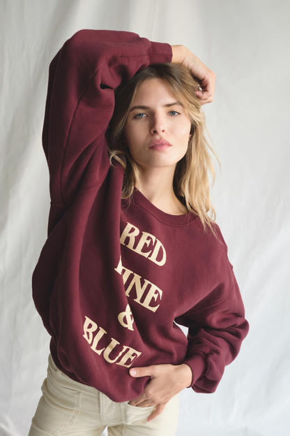 Red Wine & Blue Womens Crewneck Pullover Sweatshirt