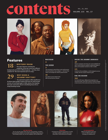Billboard - 23.12.16 Edition: 2024 Grammy Voter Guide, Taylor Swift, Olivia Rodrigo, Miley Cyrus, Lana Del Rey, Billie Eilish, SZA, Dua Lipa, Boygenius, Jon Batiste, Janelle Monáe & Victoria Monét!