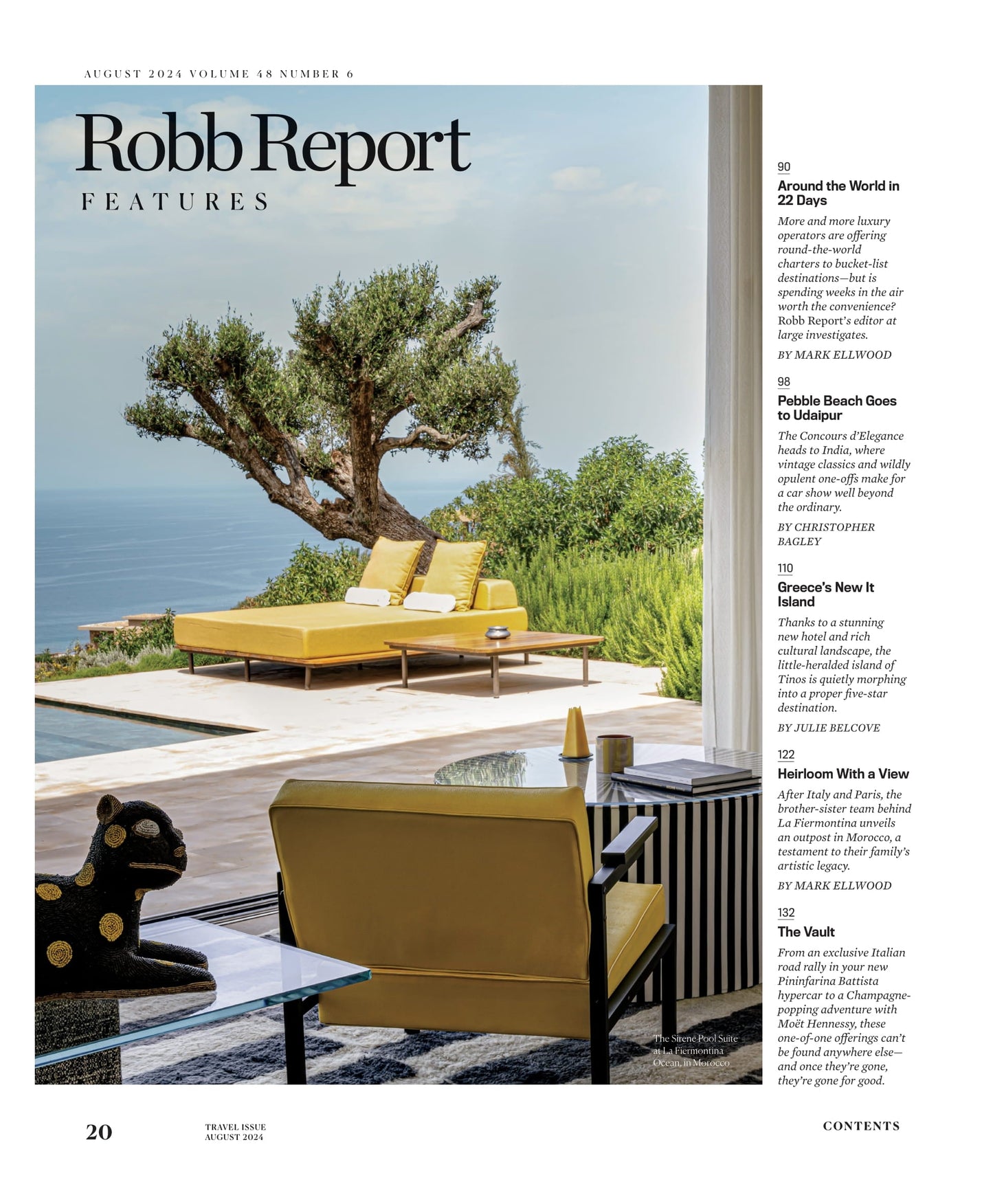 Robb Report - The Travel Issue August 2024: Greece's New It Island, Bucket List Destinations, Hotel Passalacqua Lake Como, Calistoga's Gastronomy Scene, Chateau Montelena Winning Chardonnay & More!