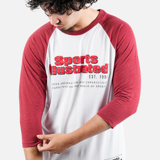 Sports Illustrated SI Retro Logo Raglan Mens T Shirt White Red