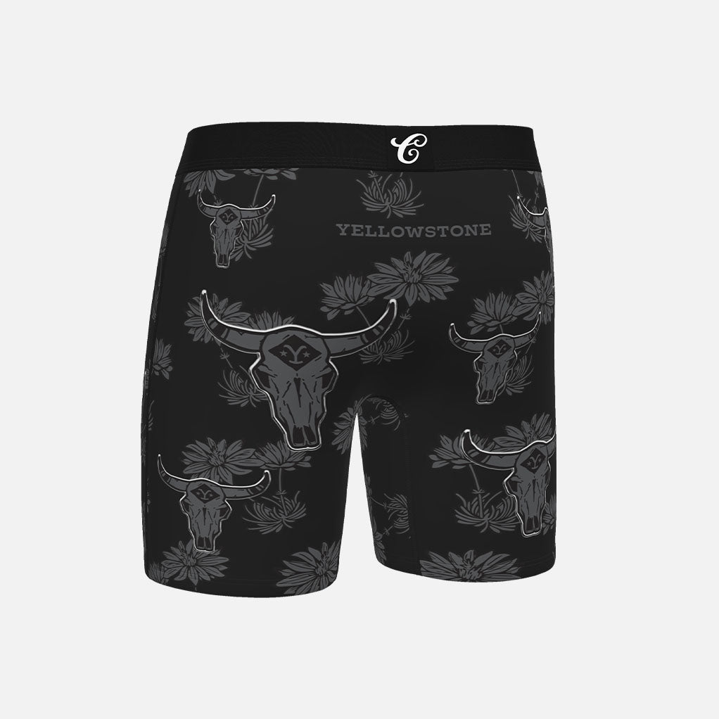 Yellowstone Bull Skull Mens Brief Shorts Black