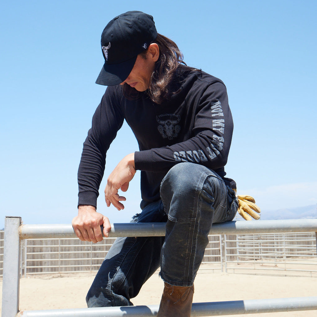 Yellowstone Bull Skull Mens Long Sleeve Shirt Black