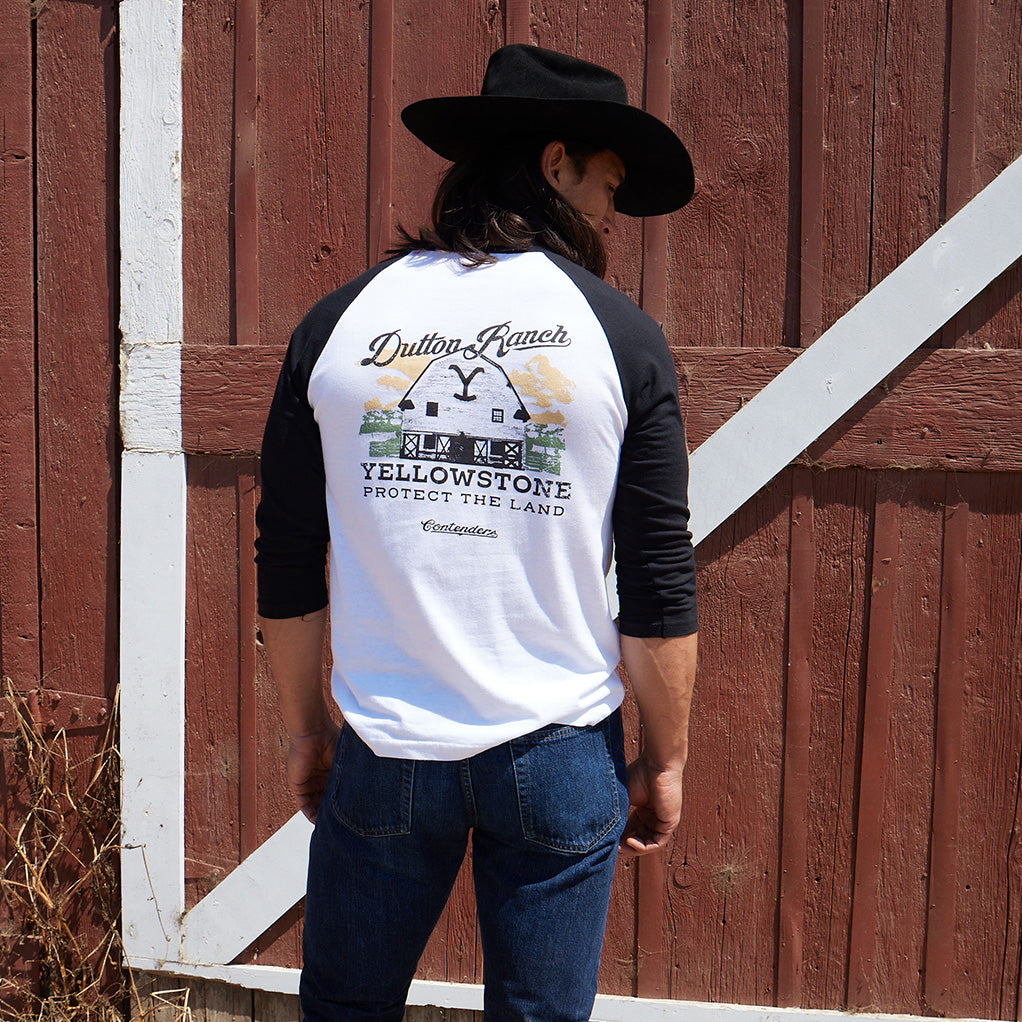 Yellowstone The Ranch Mens Raglan T Shirt White Black