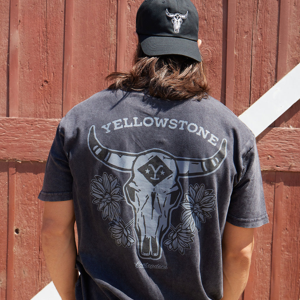 Yellowstone Bull Skull Vintage Mens T Shirt