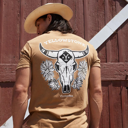 Yellowstone Bull Skull Vintage Mens T Shirt