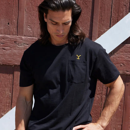 Yellowstone Big Y Embroidered Pocket Mens T Shirt Black