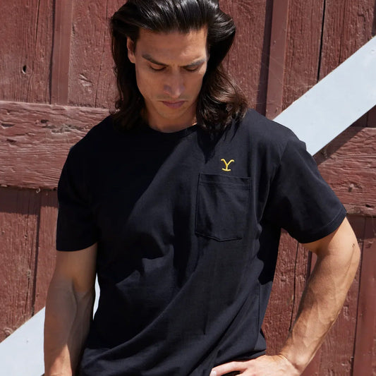 Yellowstone Big Y Embroidered Pocket Mens T Shirt Black