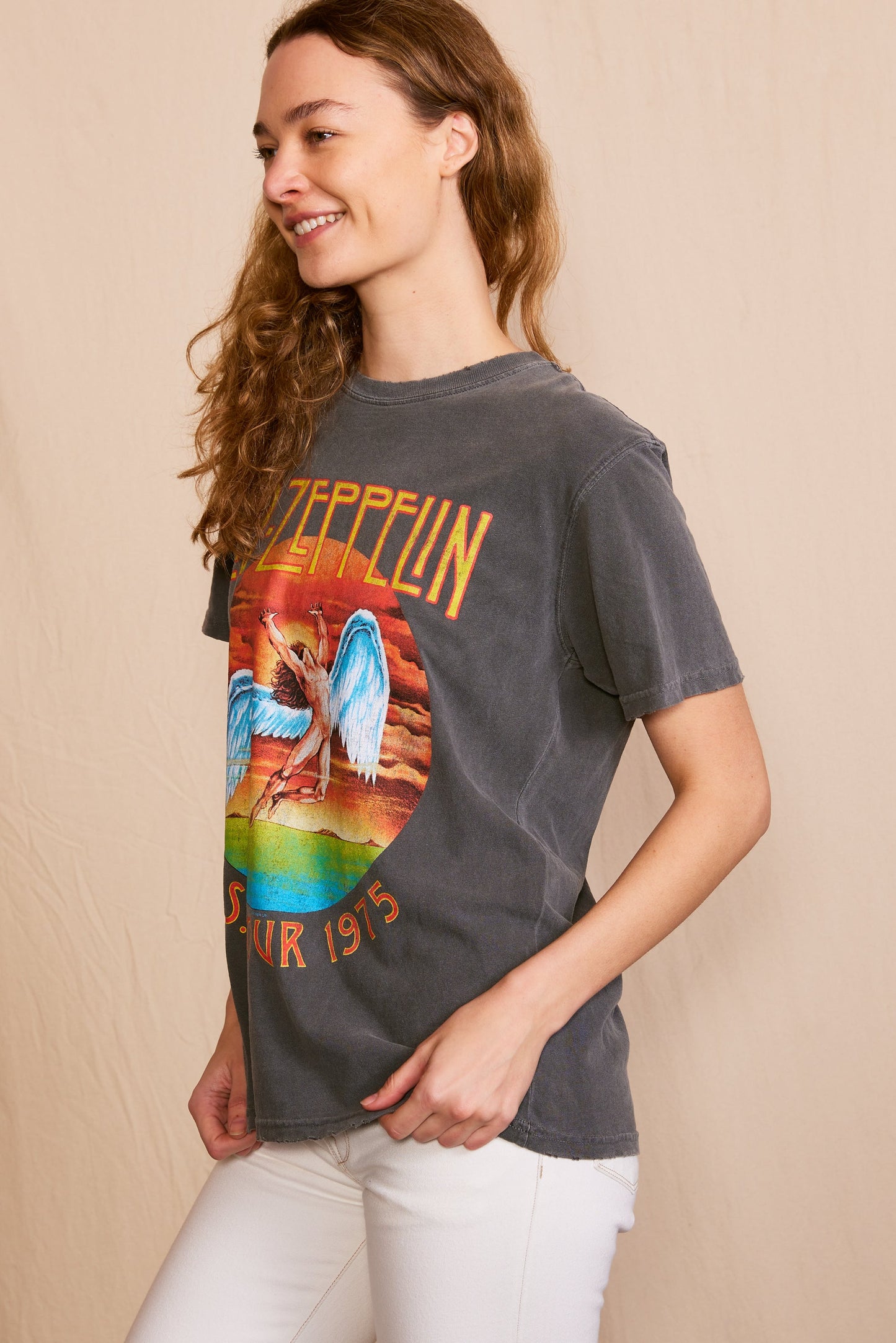 Led Zeppelin 'U.S Tour 1975' Sunkissed Womens Tee Shirt Grey