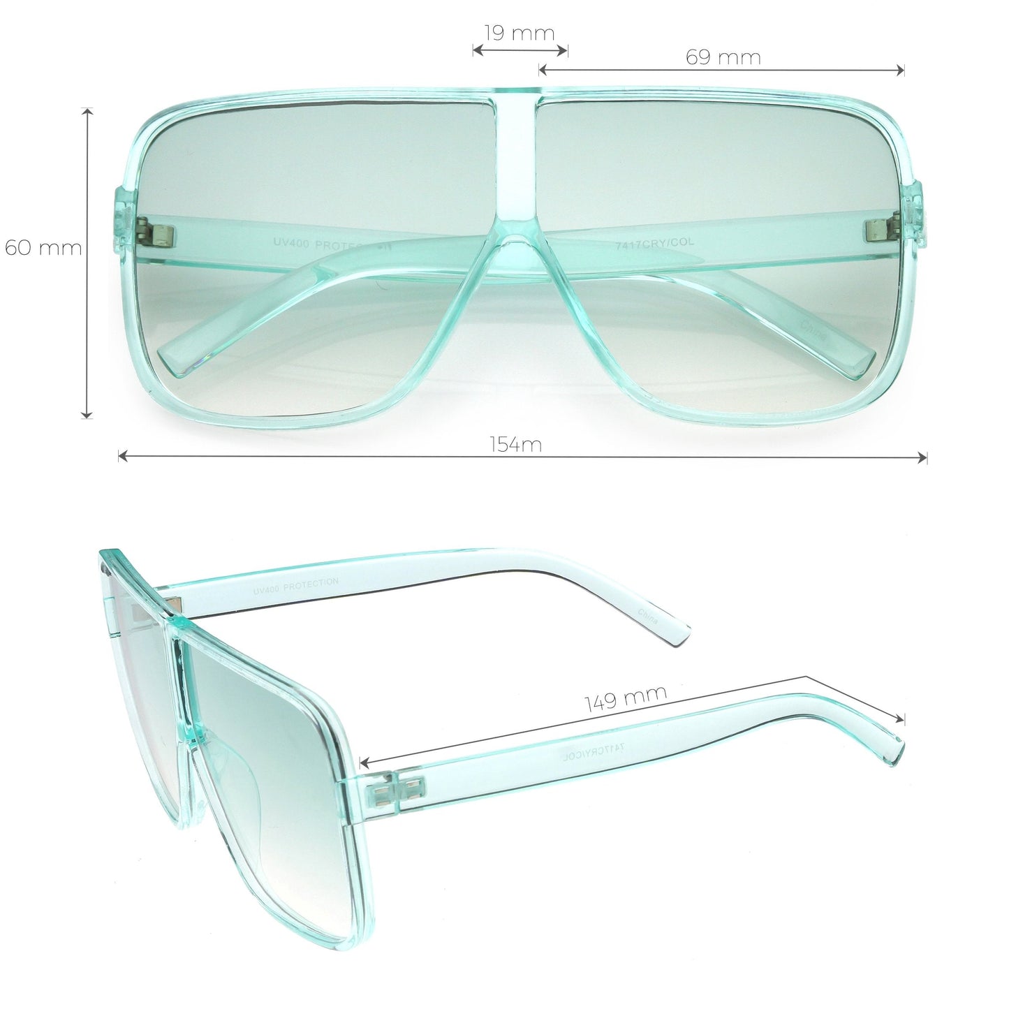 Oversize Festival Flat Top Translucent Color Tone Sunglasses C582