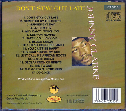 Johnny Clarke - Don't Stay Out Late Music CD