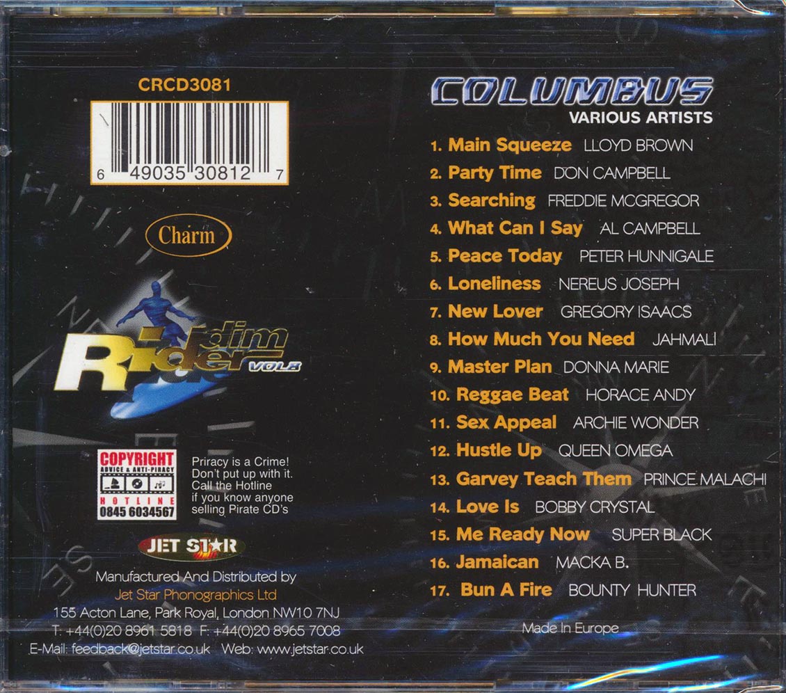 Macka B, Jahmali, Peter Hunningale, Etc. - Riddim Rider: Columbus (rhythm: "Columbus") Music CD