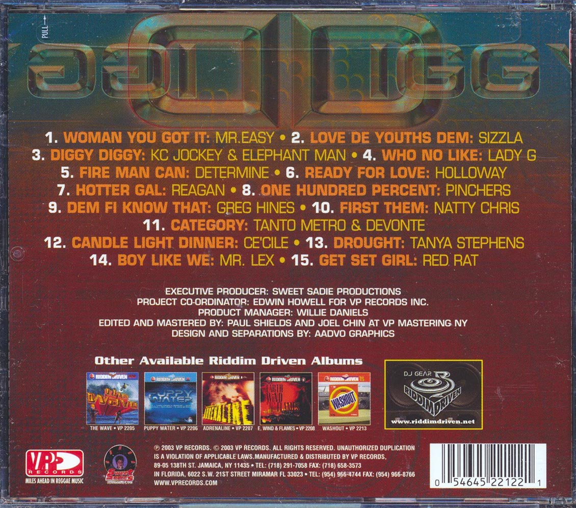 Sizzla Pinchers Tanya Stephens Etc Riddim Driven Diggy Diggy rhythm "Diggy Diggy" Music CD
