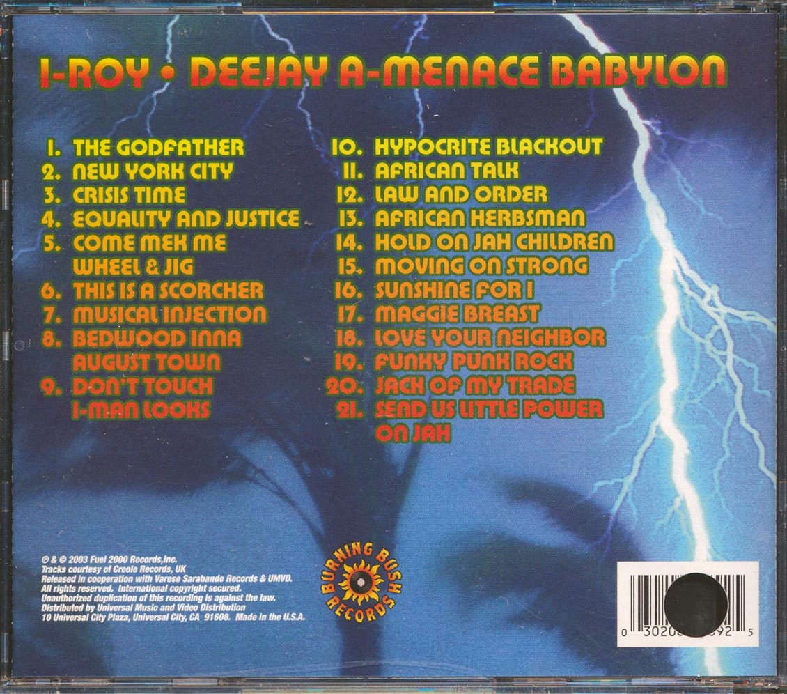 I Roy - Deejay A Menace Babylon (21 tracks) (marked/ltd stock) Music CD