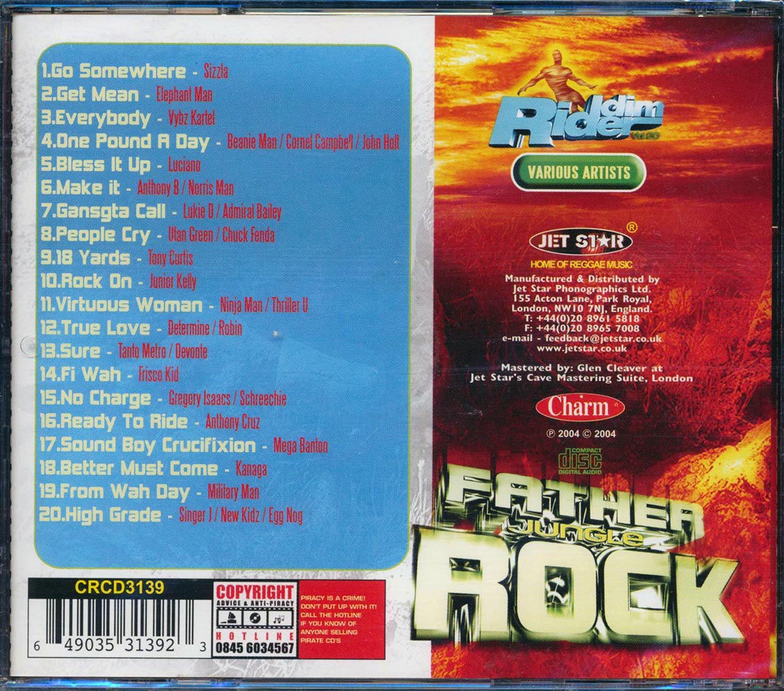 Sizzla, Luciano, Jr. Kelly, Etc. - Riddim Rider: Father Jungle Rock (Can't Satisfy Her Rhythm) (rhythm: "Father Jungle Rock/Can't Satisfy Her") (20 tracks) Music CD