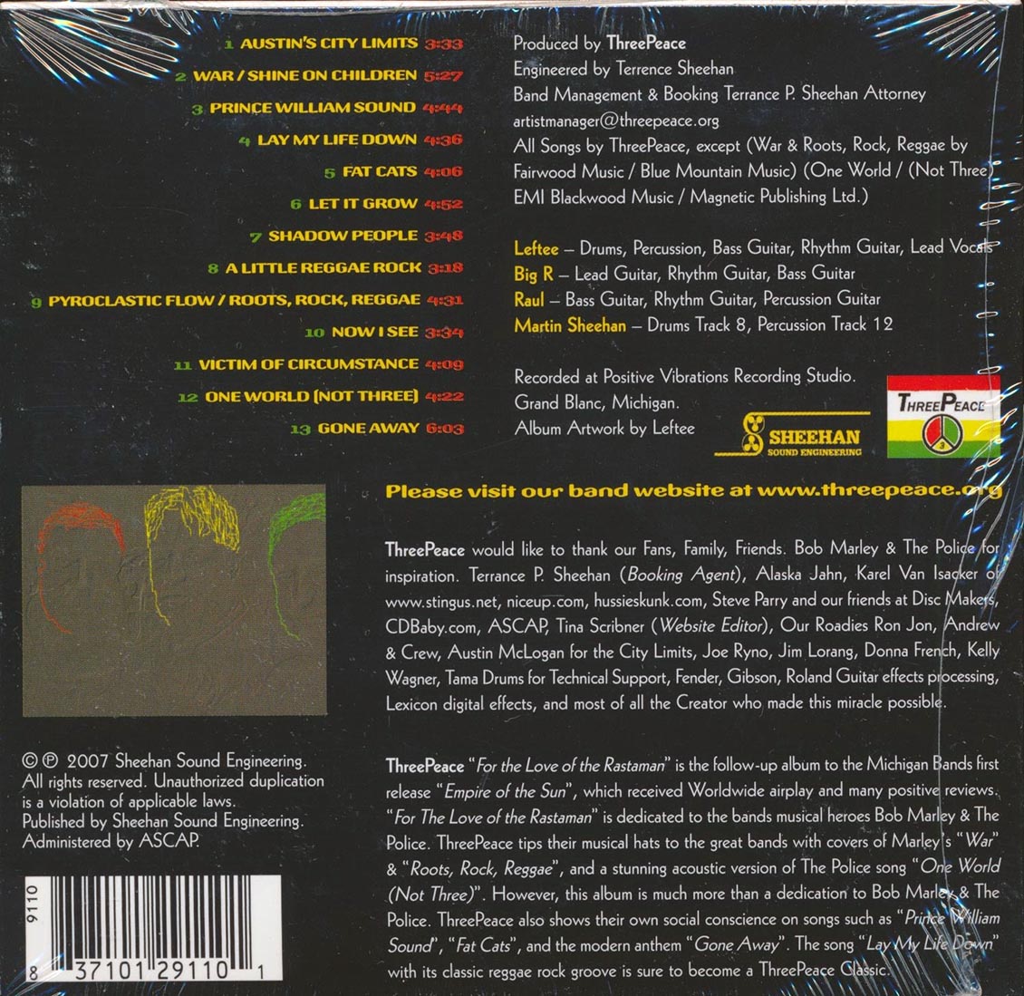 Threepeace - For The Love Of The Rastaman Music CD