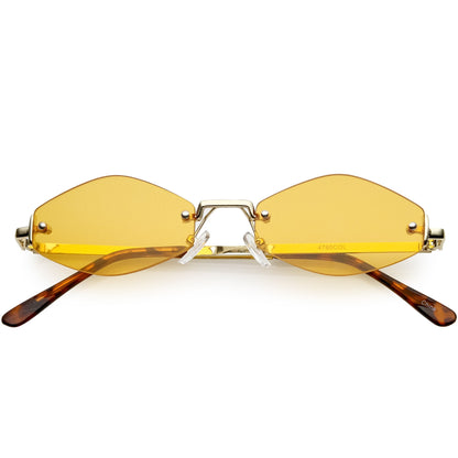 1990's Small Rimless Color Tone Geometric Hexagon Sunglasses C591