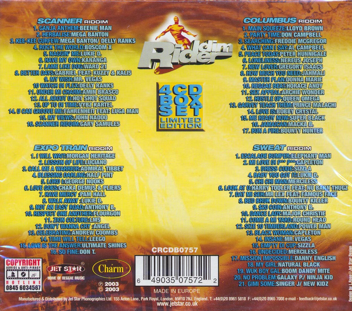 Sizzla, Capleton, Luciano, Etc. - Riddim Rider 4 CD Box Set (70 tracks) (4xCD) Music CD