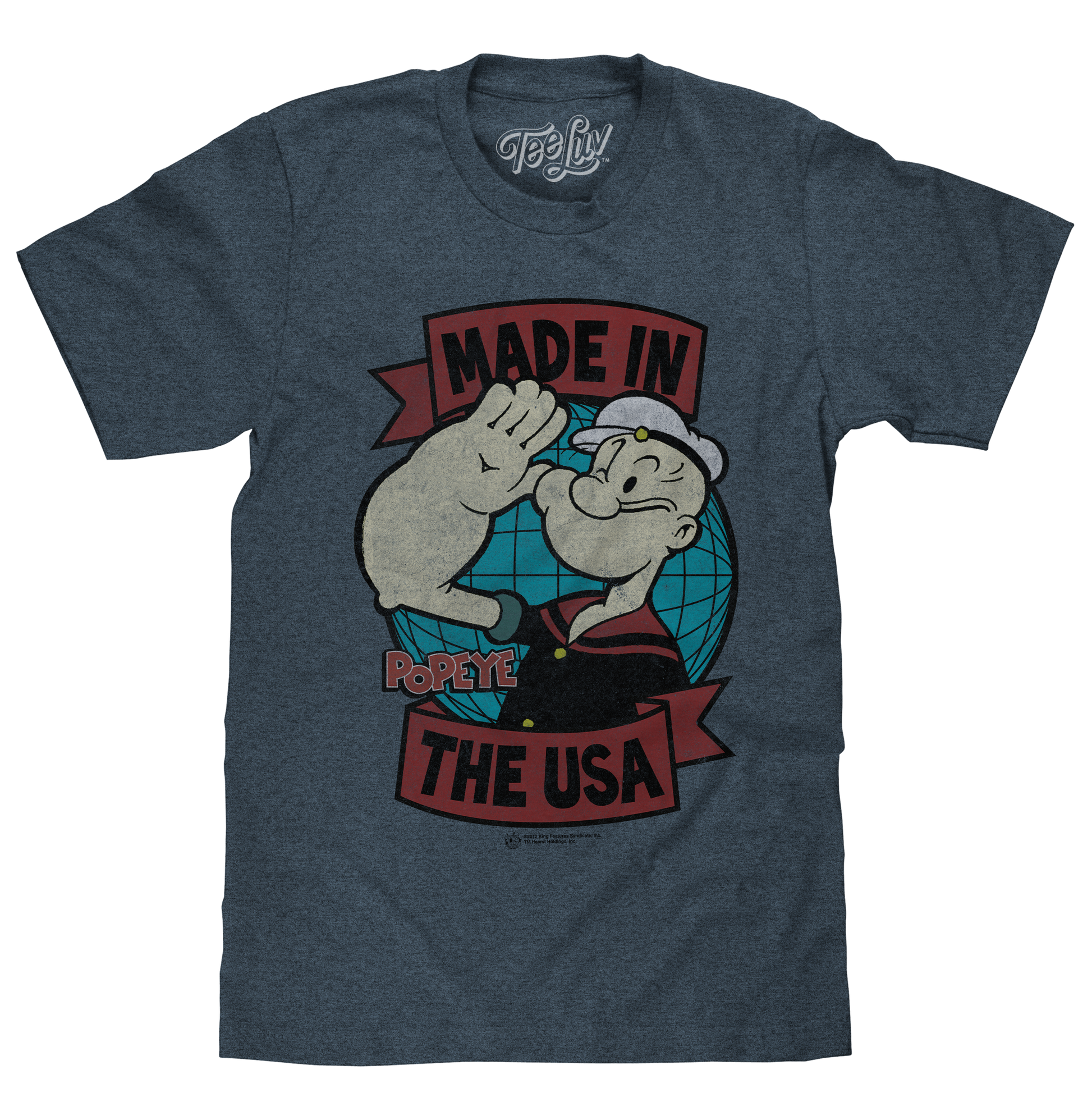 Retro Popeye Made in the USA Mens T Shirt Officially Licensed Indigo Heather